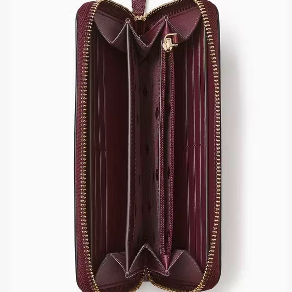 Kate Spade NY Brynn Large Continental Burgandy Zip Around Wallet EUC - Picture 2 of 7